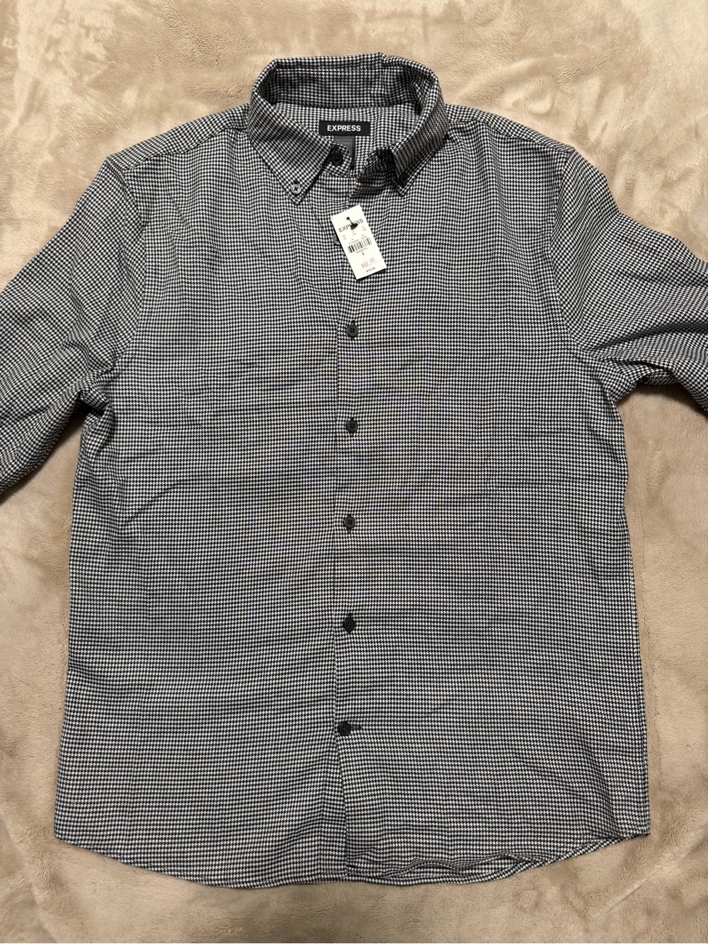 Express Men's Black & White Check Button-Down Shirt Size Small